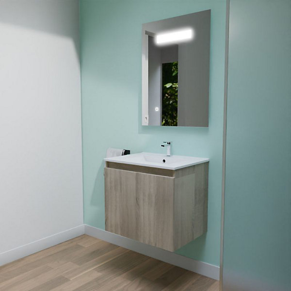 Meuble PROLINE 60 cm avec plan vasque et miroir Elégance ht80- Bois- Plan vasque en Céramique