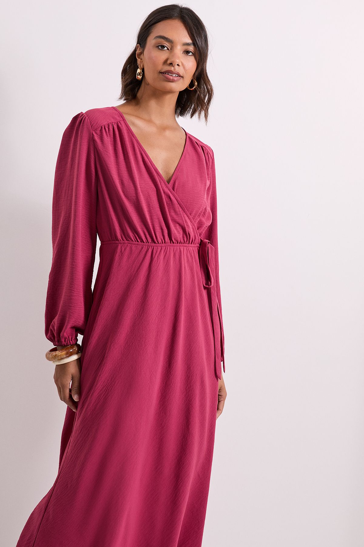 Dorothy Perkins Wrap Detail Blouson Sleeve Midi Dress