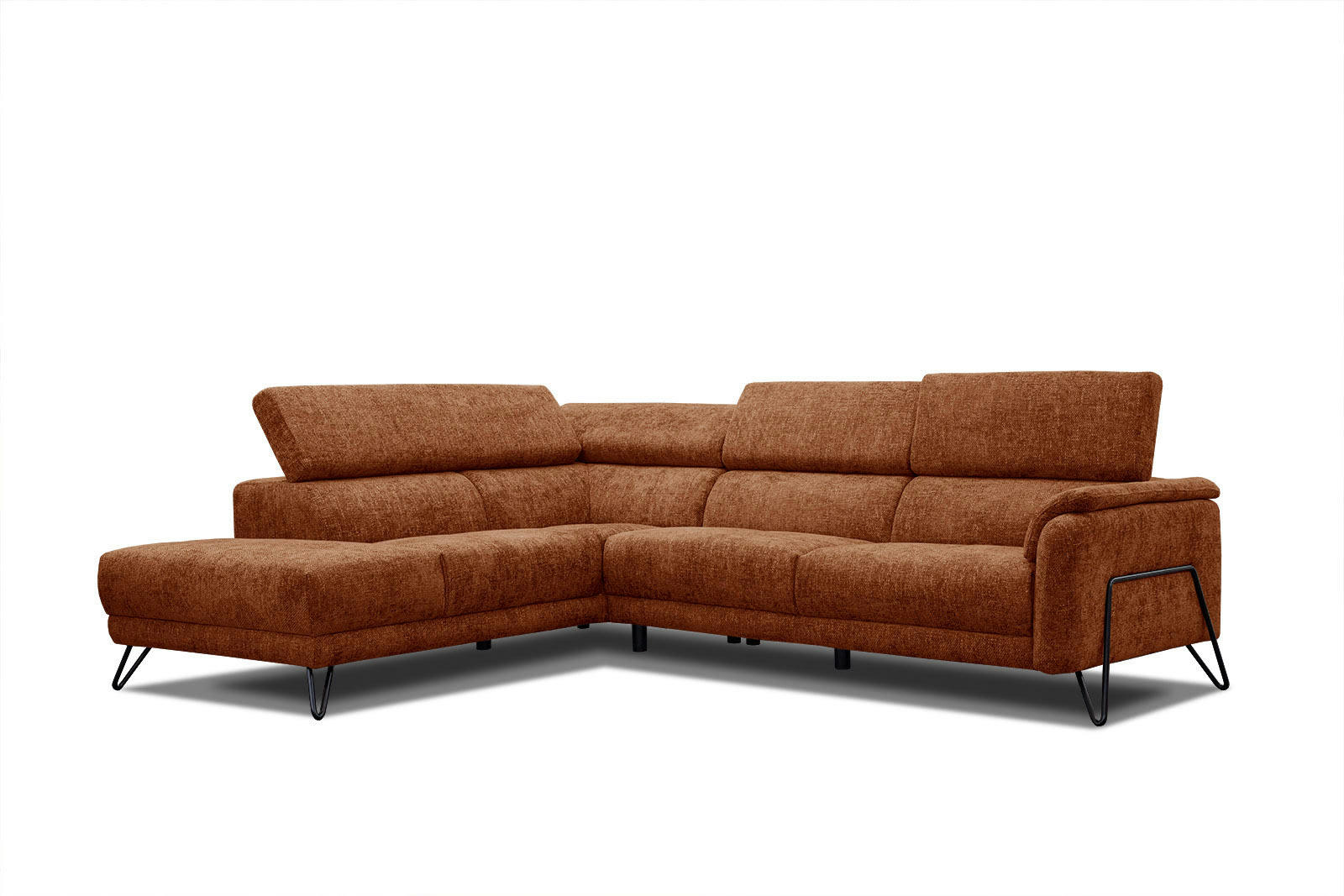 RODEN - Canapé d'angle gauche 5 places tissu  rouge brique