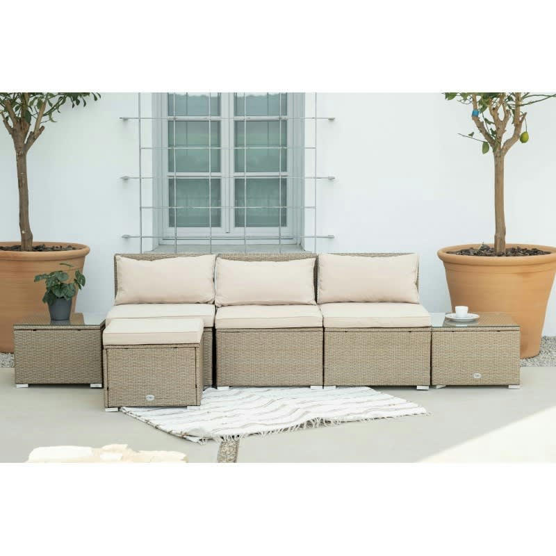 BAHAMAS - Salon de jardin Ensemble sofa 4 Places Beige Rotin Synthétique