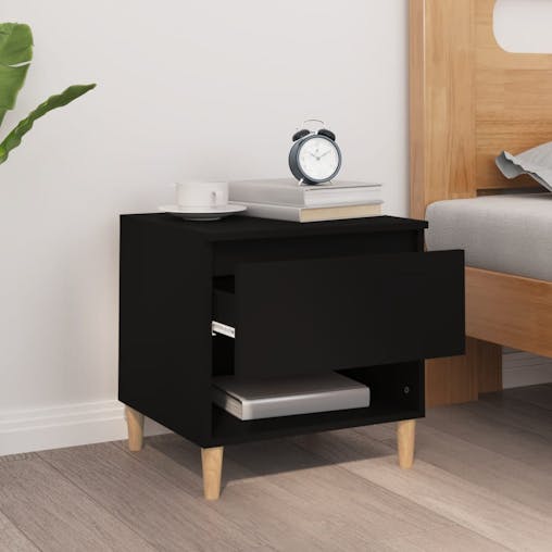 NNEVL Bedside Table Black 50x46x50 cm Engineered Wood