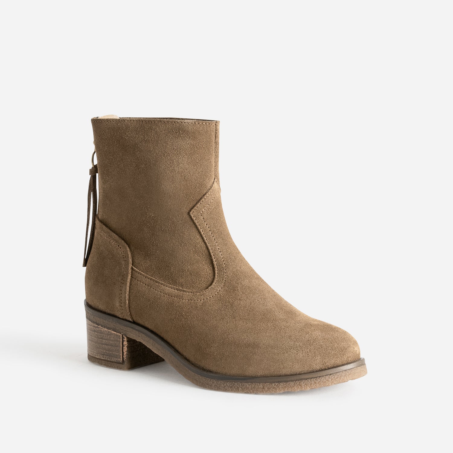 Boots beige cuir velours zip arrière