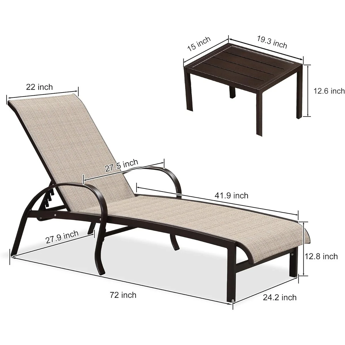 PURPLE LEAF Chaise Lounge Chair for Outdoor 3 Pieces Cast Aluminum Sunbathing Lounge Chairs for Patio Lawn Patio Lounge Chair