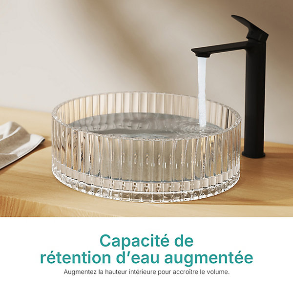 EMKE Lavabo en Verre Trempé Rond à Poser 400x400x120 mm, Vasque Salle de Bain, Transparent
