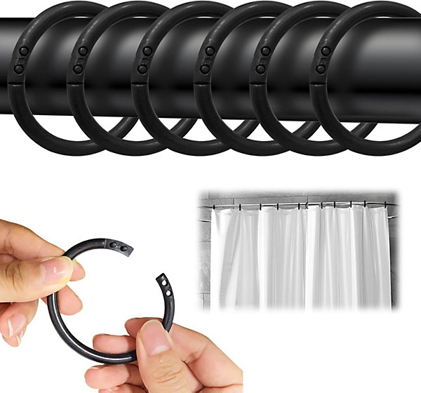 Lot de 24 anneaux de rideau de douche, en plastique, en forme de C, adaptés à la plupart des rideaux de douche, noirs