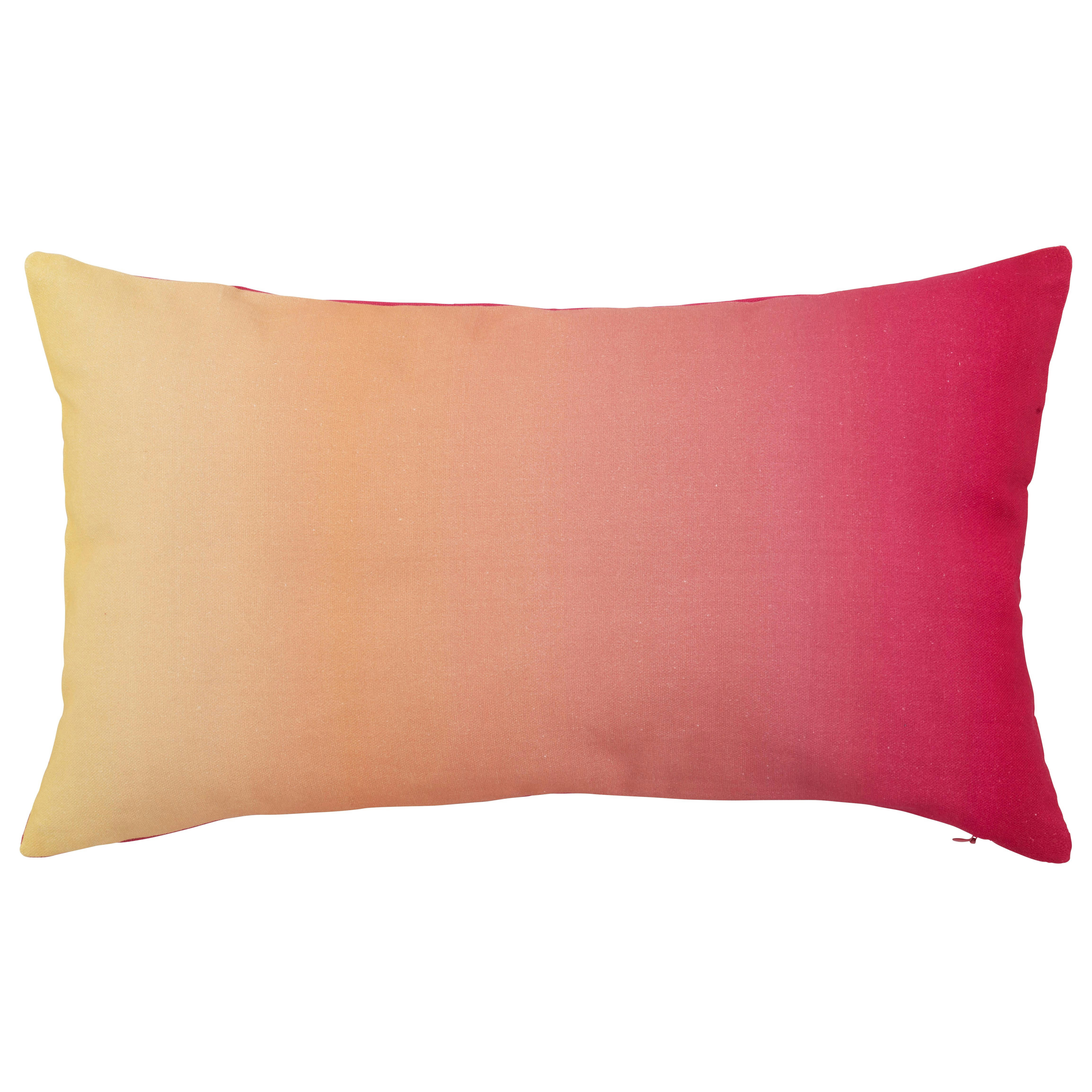 CALVELA - Housse de coussin en coton imprimé dégradé rose framboise écrasée et jaune 50x30