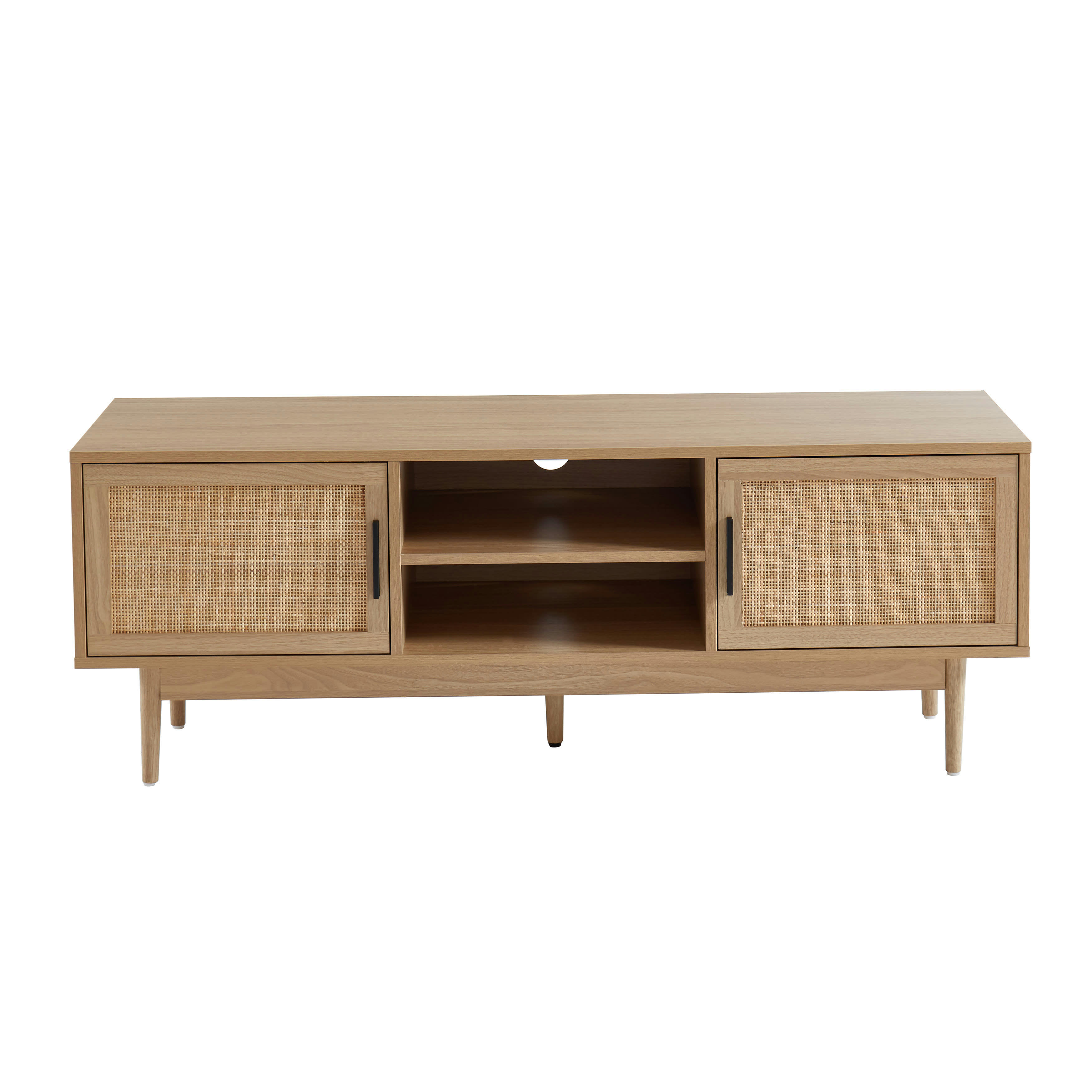 AMANA - Meuble tv  effet chêne et cannage rotin 130cm