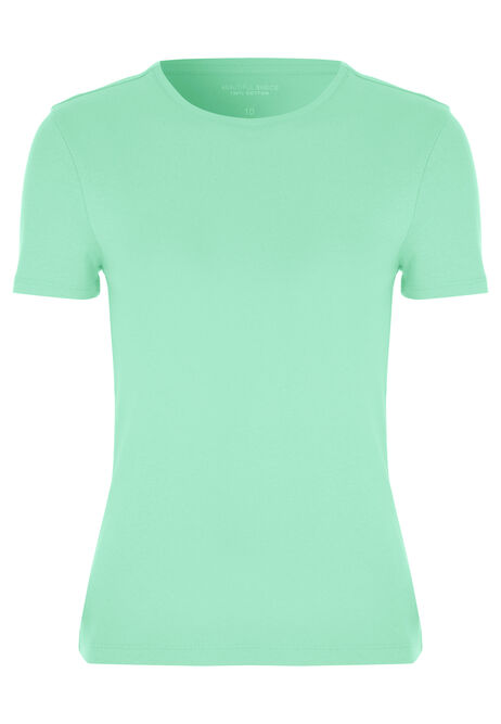 Womens Turquoise Fitted Crew Neck Top
