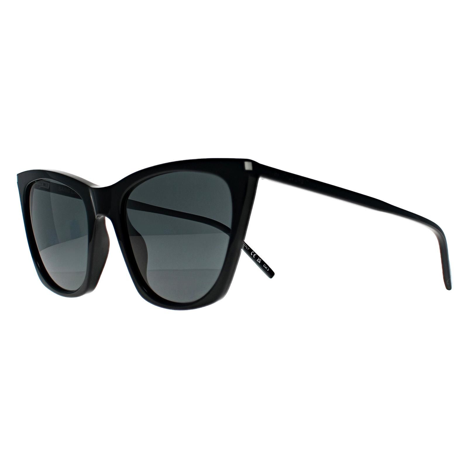 Saint Laurent Cat Eye Shiny Black Grey SL 214 Kate Thin