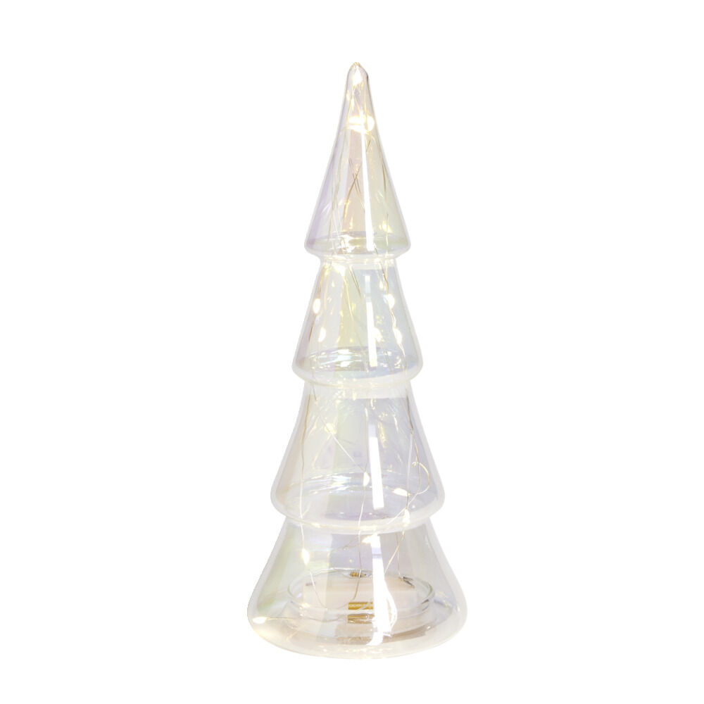 Sapin miniature holographique en verre 15LED Ø9,5XH26cm