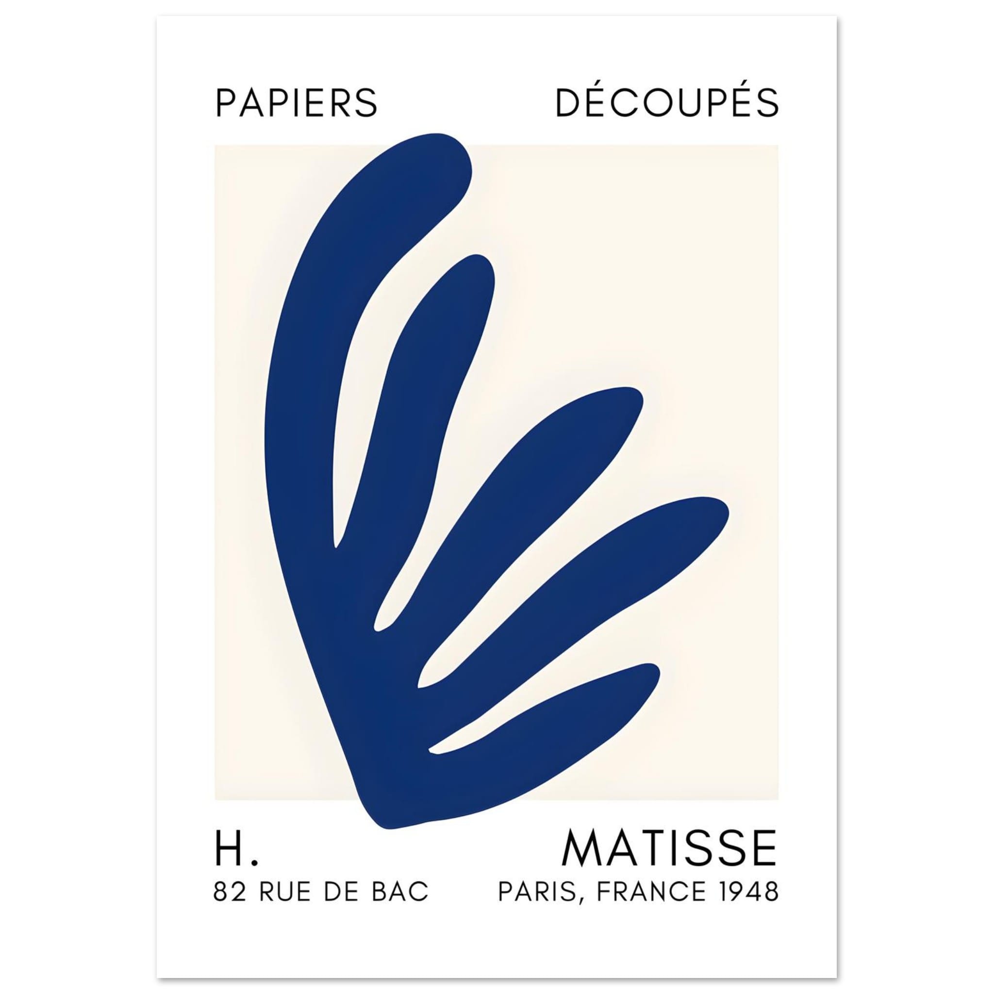 Artfulprints Poster Matisse – Aquatic impression navy blue II  - A4 21x29.7 cm - Blauw