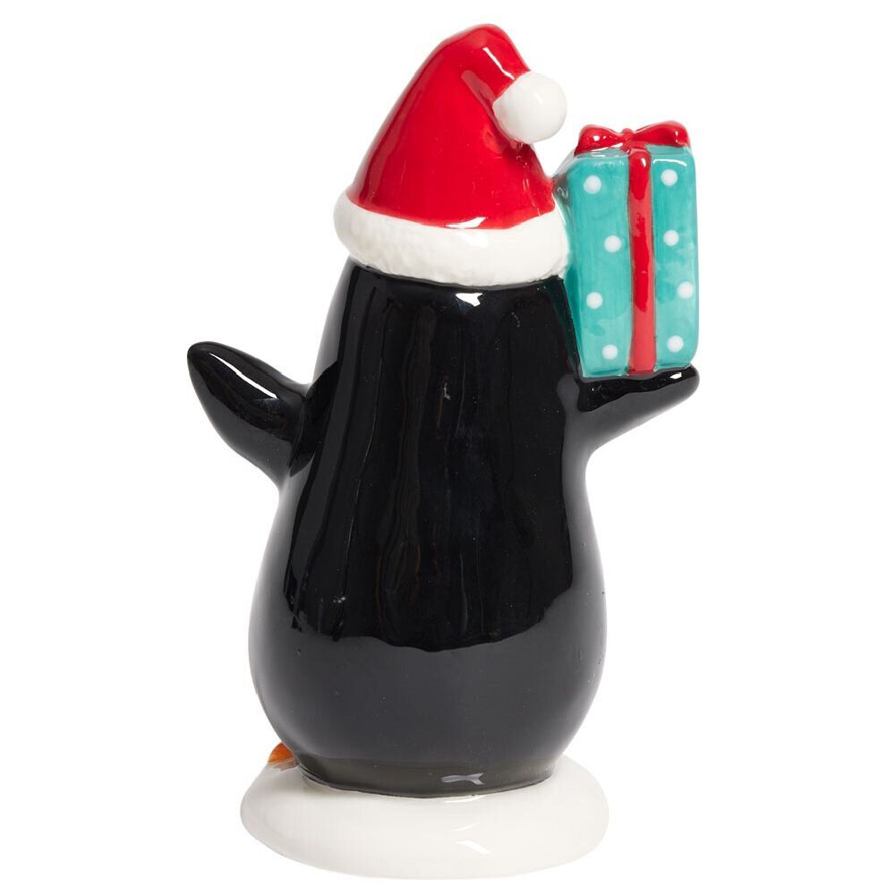 Pingouin de No&euml;l lumineux 1LED céramique noir et blanc H15,5cm