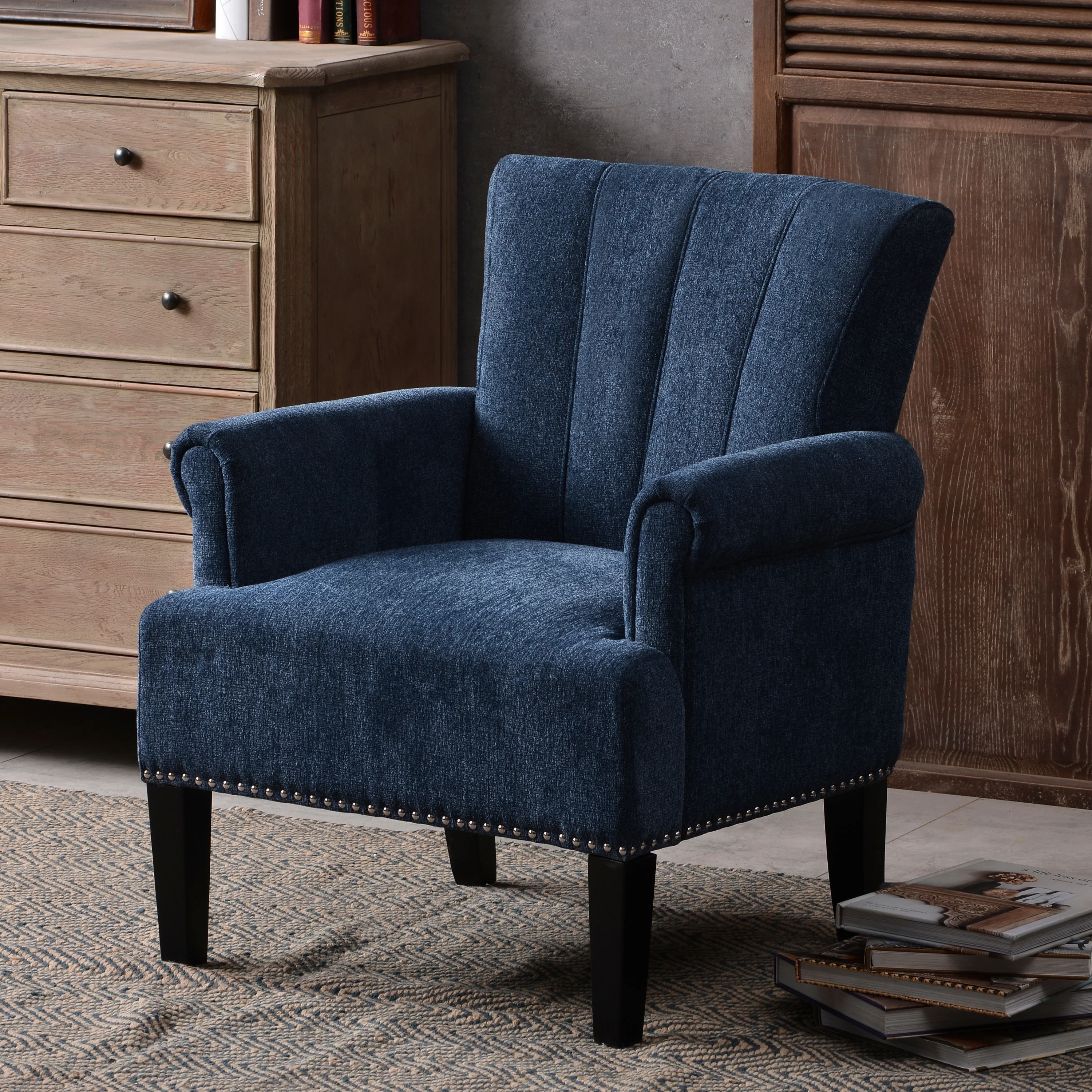 Navy 24 Polyester Accent Chair with Rubber Wood Legs