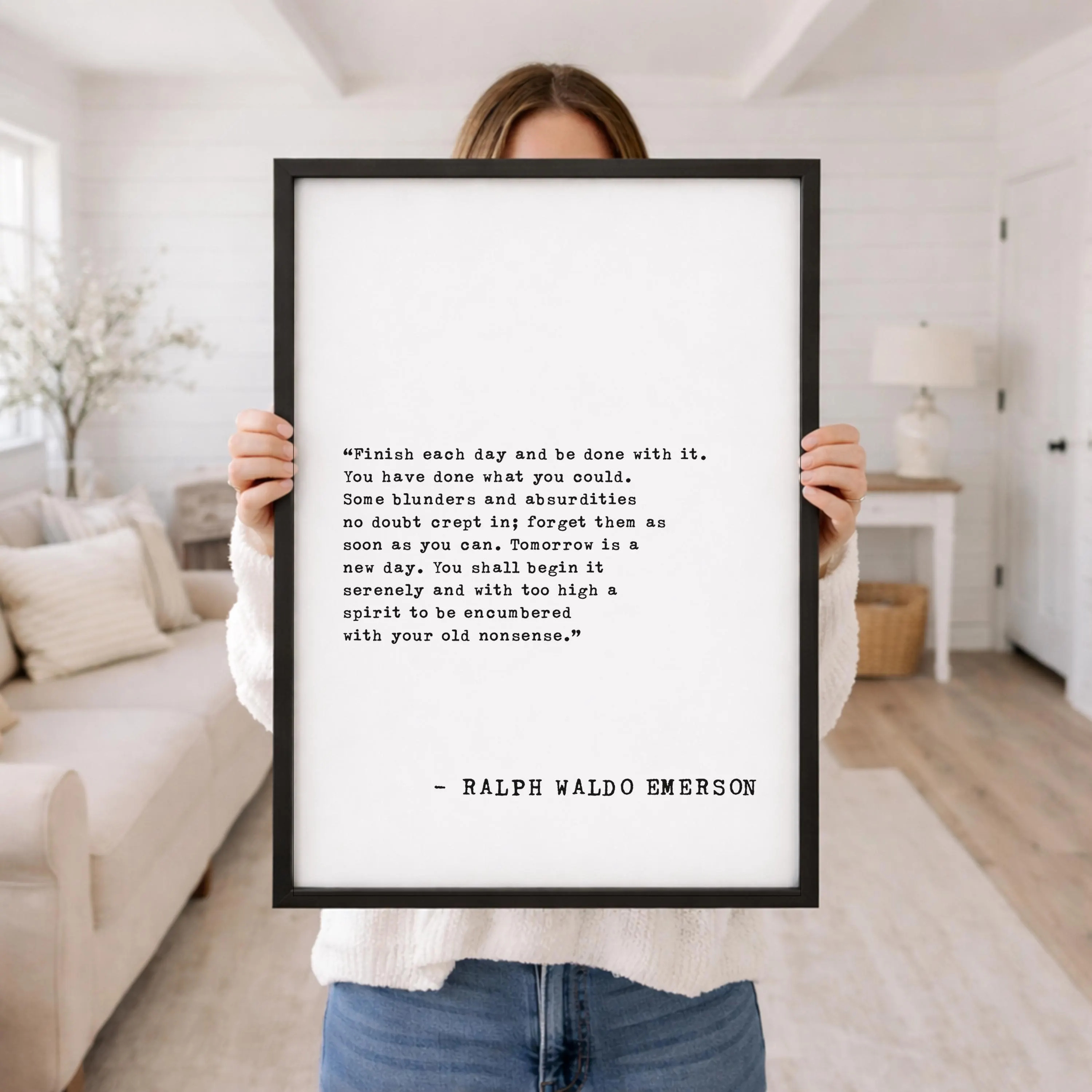 Finish Each Day And Be Done With It, Ralph Waldo Emerson Quote, Framed Wood Wall Art, Home Office Decor, Fresh Start Encouragement Gift