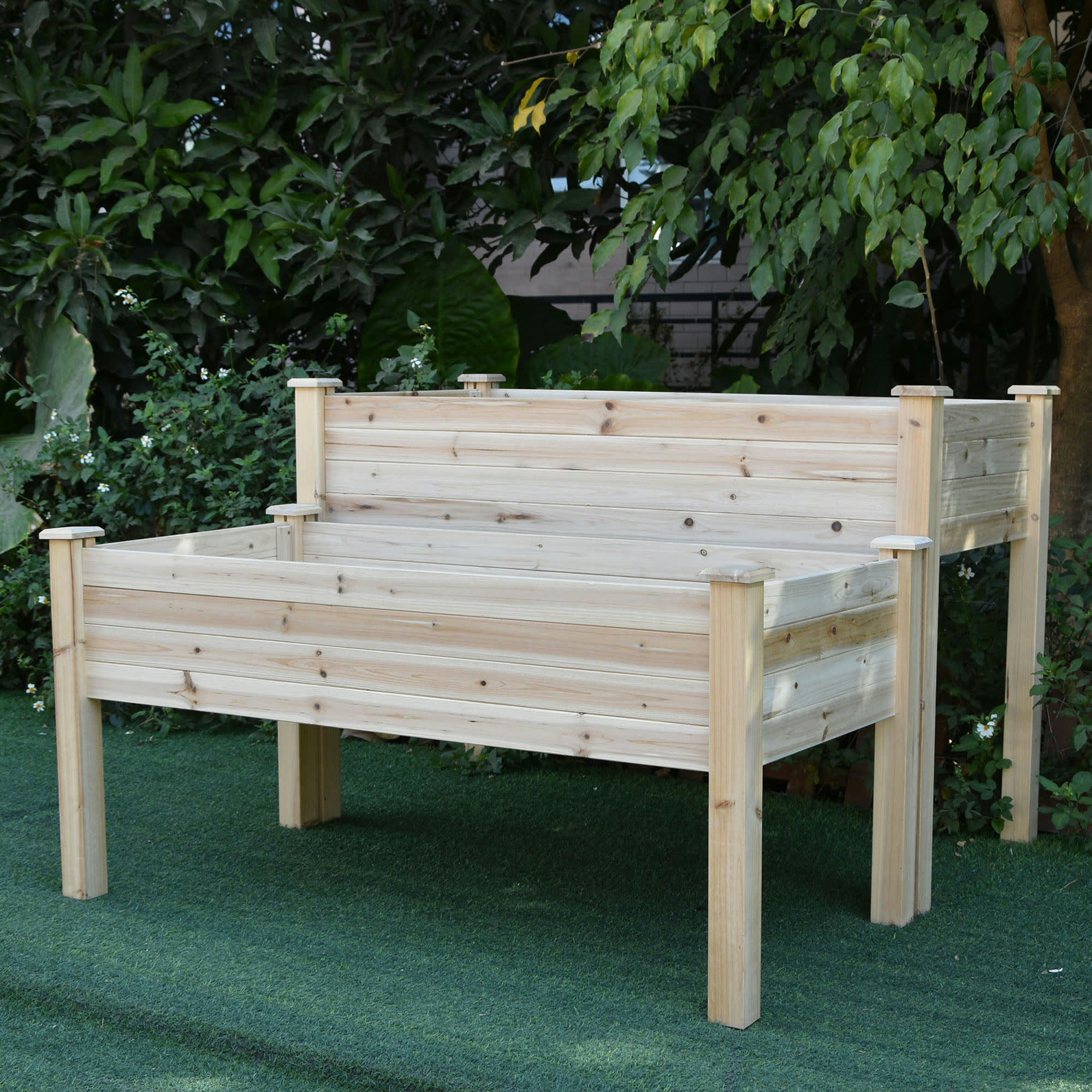 - Jardinière sur pieds carré potager 2 étages bois sapin naturel