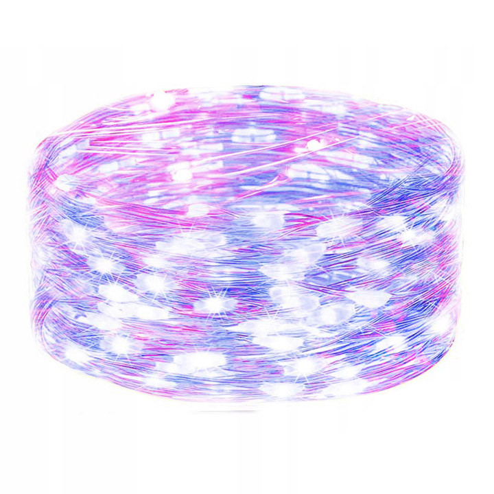 Lampki choinkowe 20 LED druciki na baterie różowe niebieskie