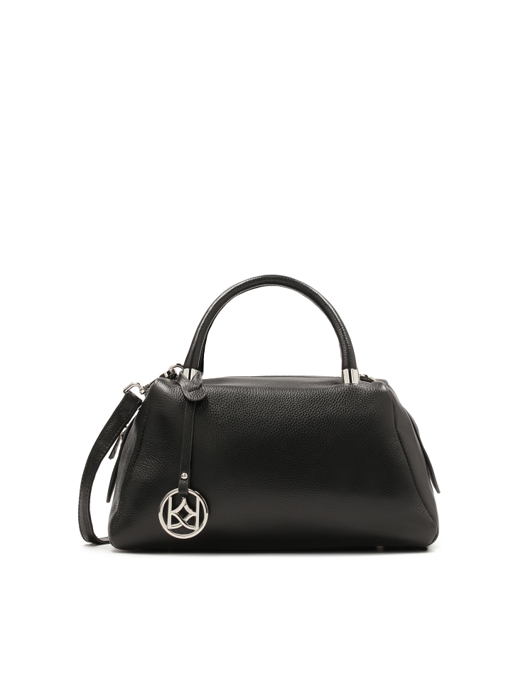 Soft leather handbag with handles and strap