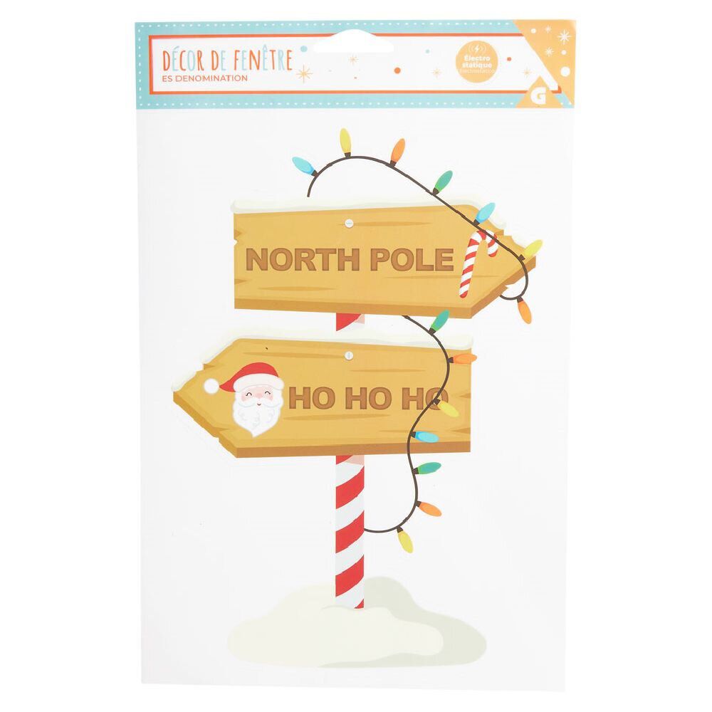 Décor fenêtre No&euml;l électrostatique panneau direction Pôle Nord Ho Ho Ho