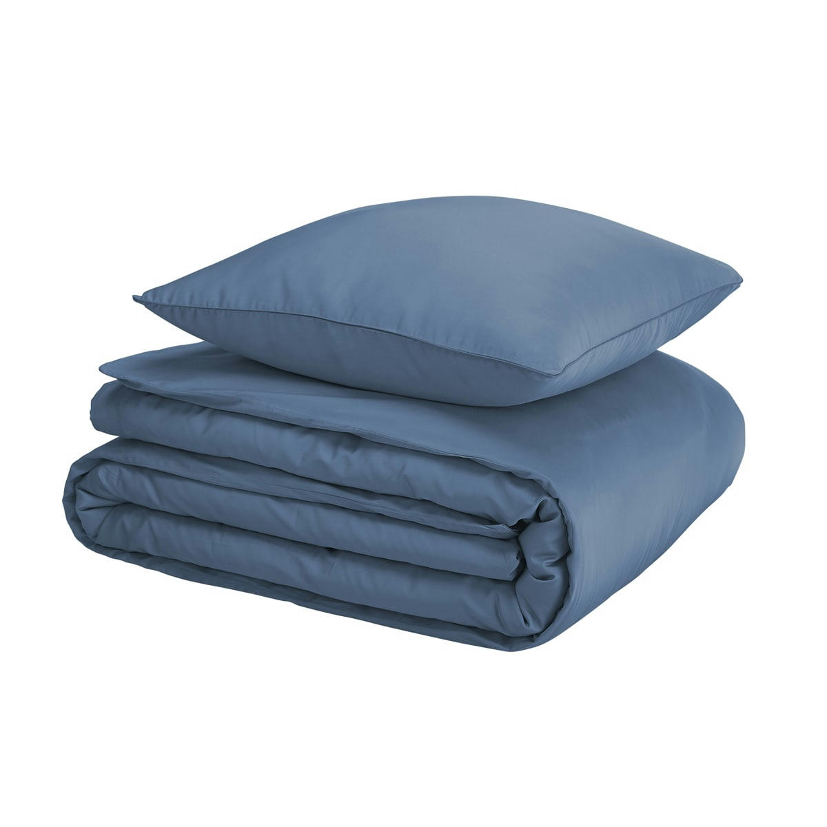 BLEU FLANDRES - Parure de lit unie en satin de coton bleu marine 260x240
