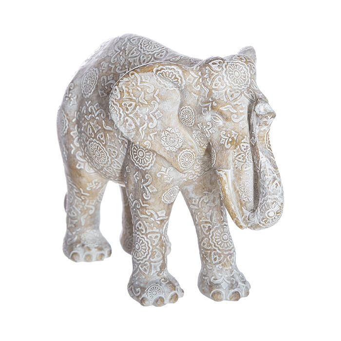 Estatueta decorativa elefante branco decorado