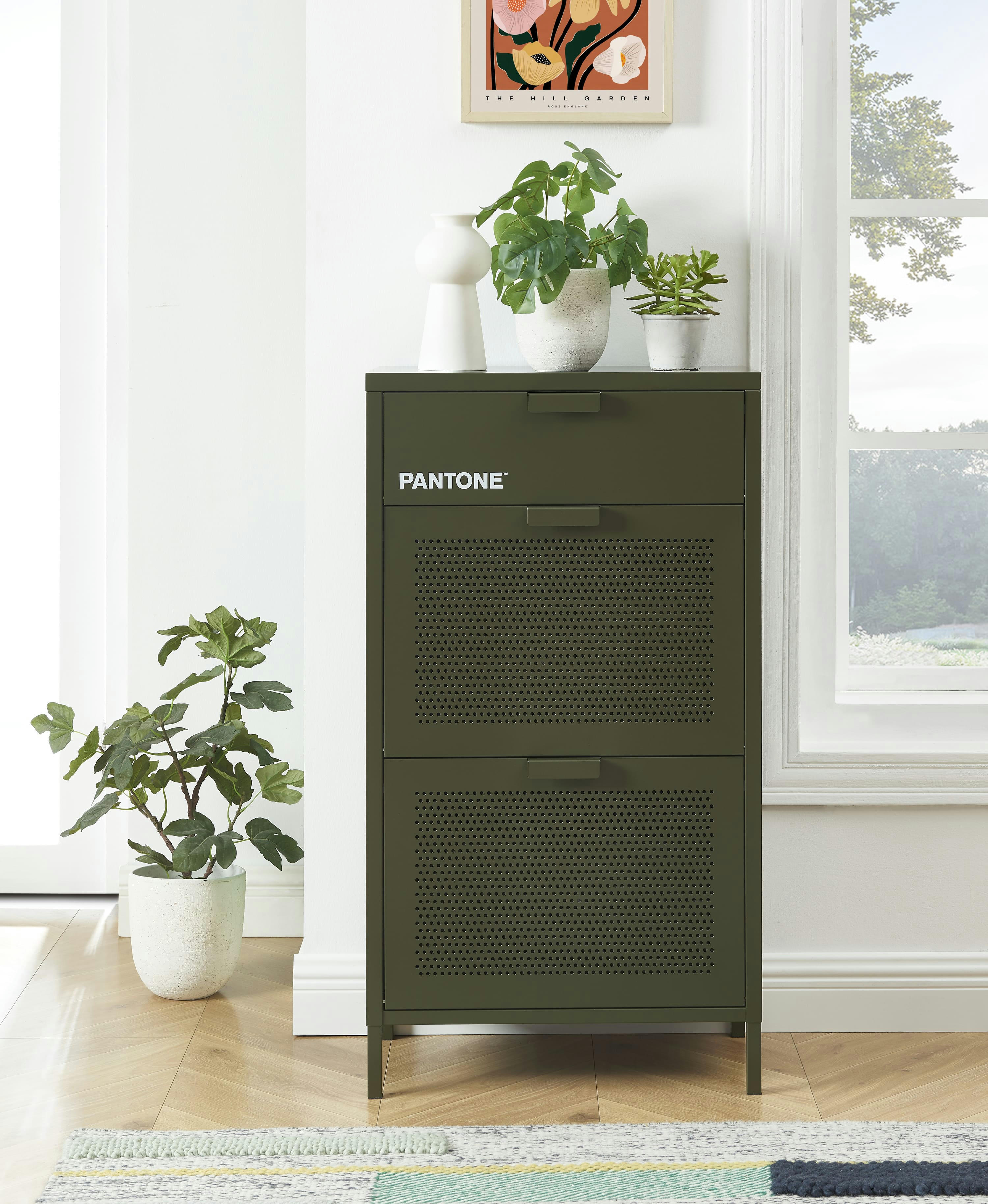 PANTONE - Meuble à chaussures  métal vert olive foncé 55cm