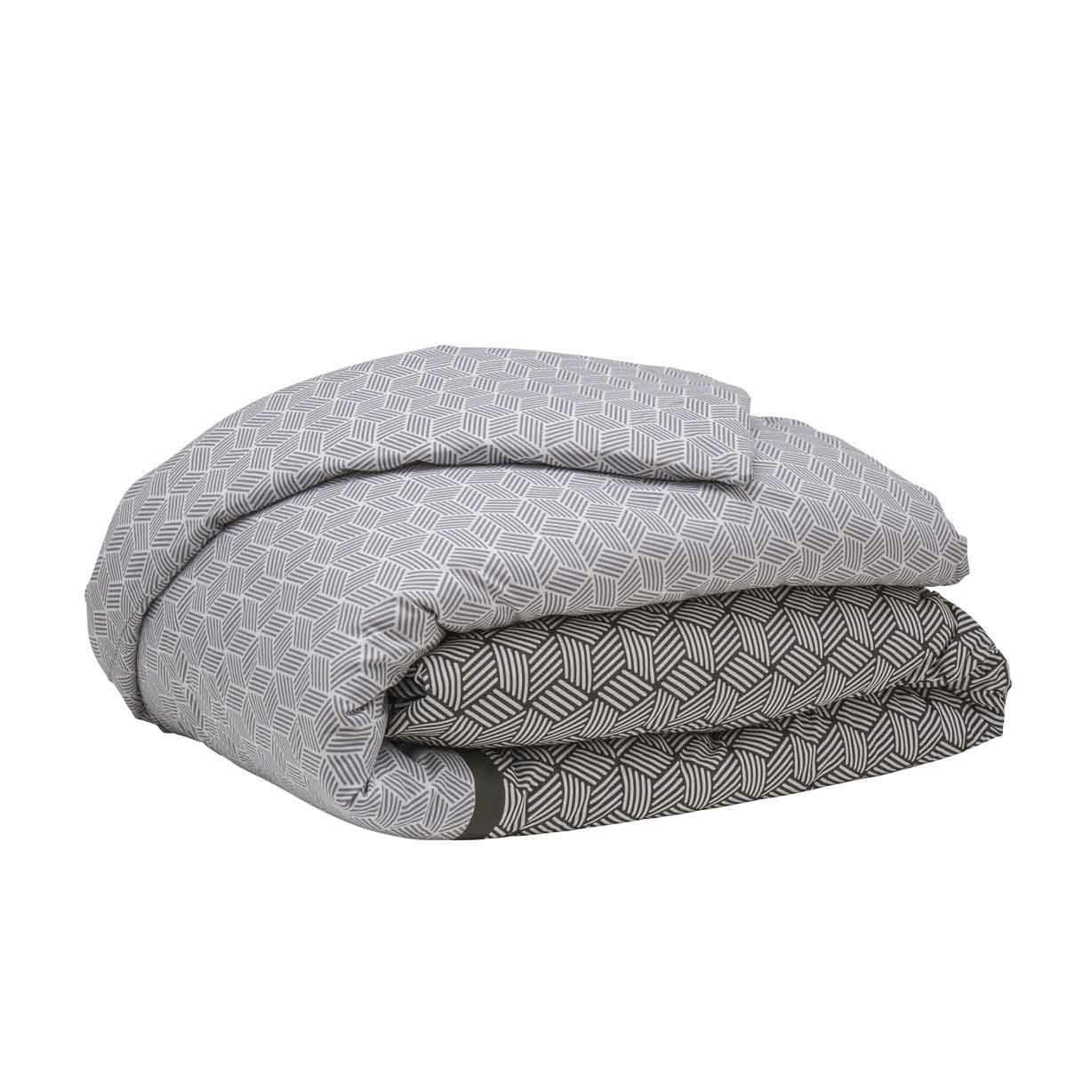 QUENTIN - Housse de couette imprimée en bambou blanc et noir 140x200