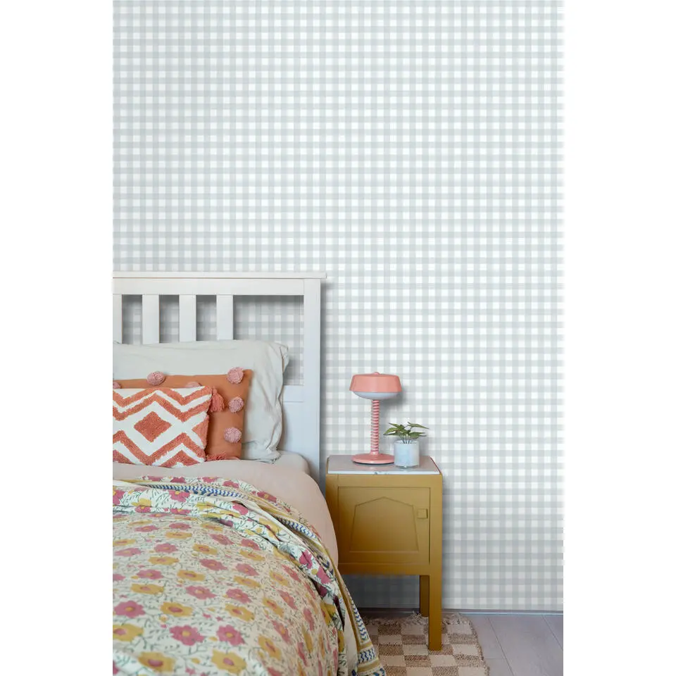 ESTAhome behang geblokt motief lichtblauw - 50 x 900 cm