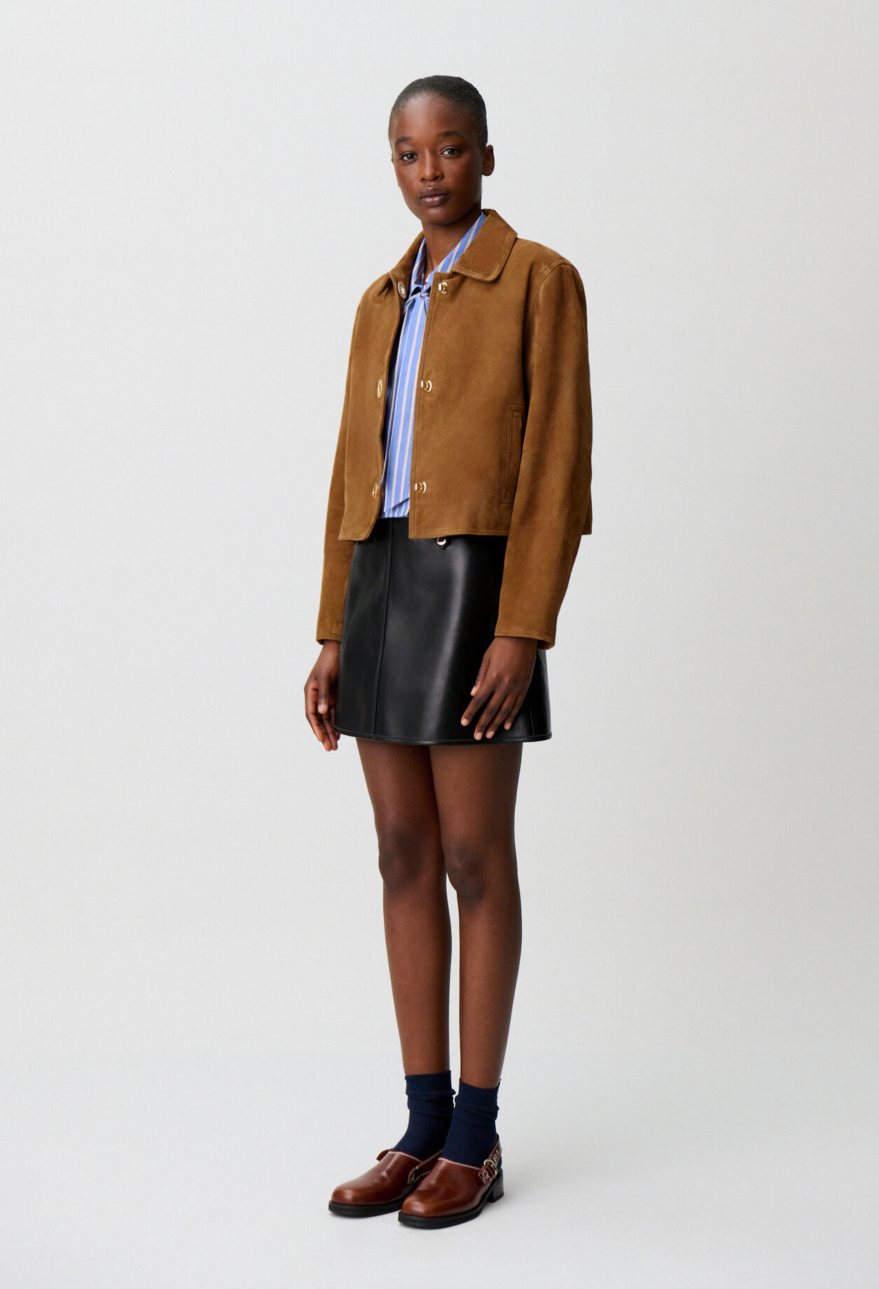 Veste courte cuir suède