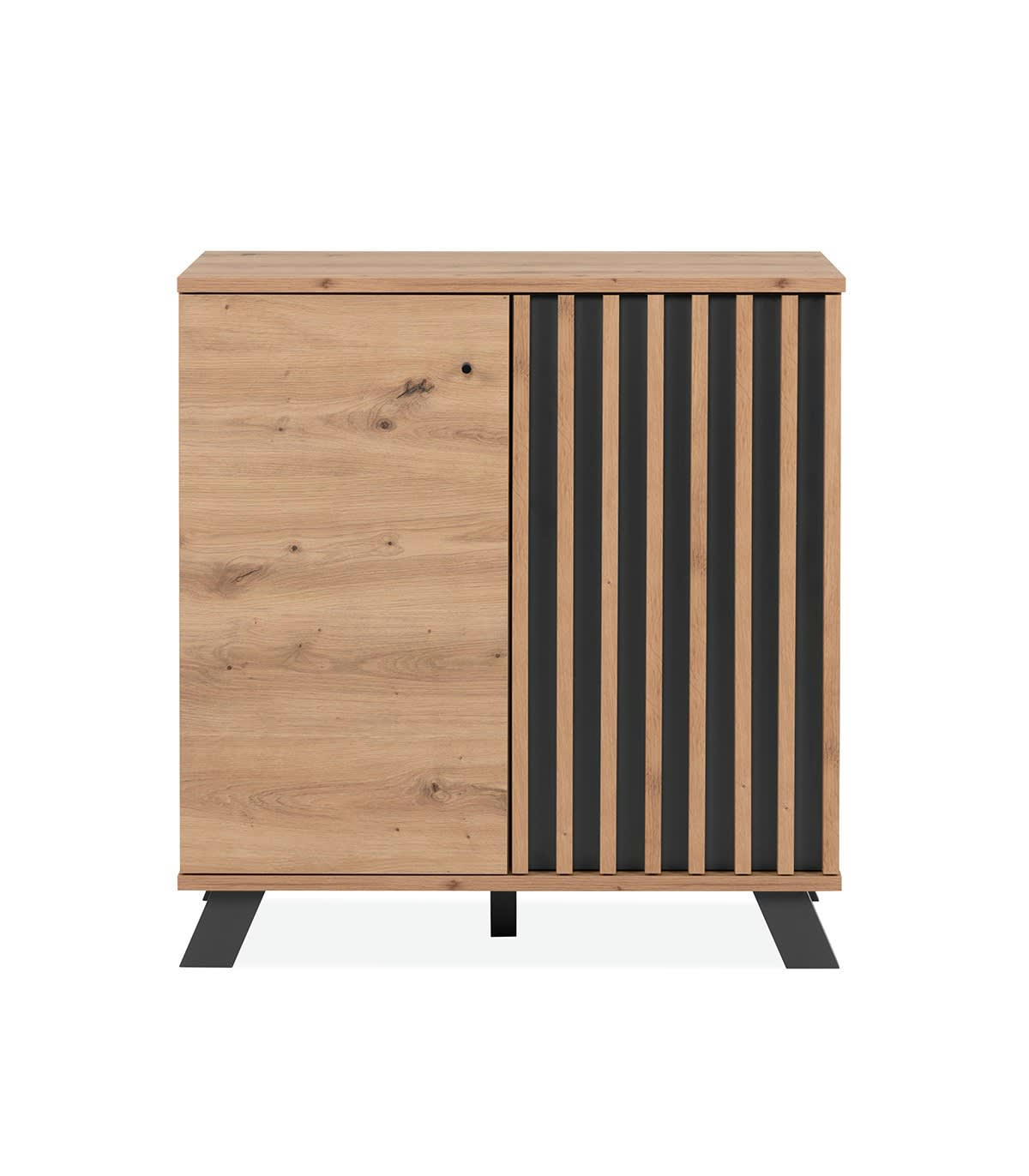 LUBLIN - Buffet 2 portes effet bois avec tasseaux - L80 x H85 cm