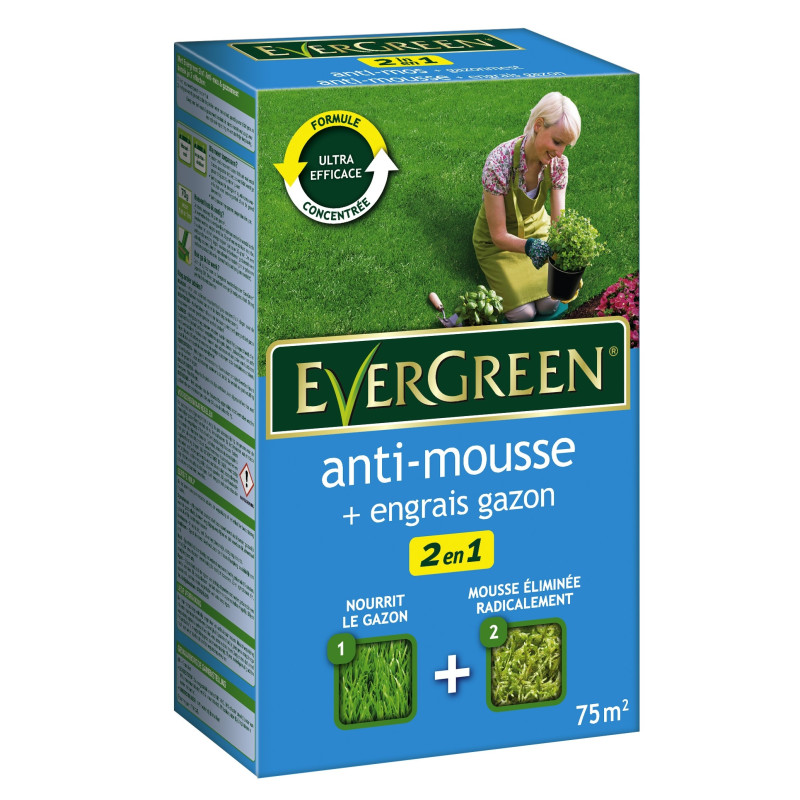 Engrais gazon 2-en-1 avec anti-mousse 2,62 kg (75 m²) EVERGREEN