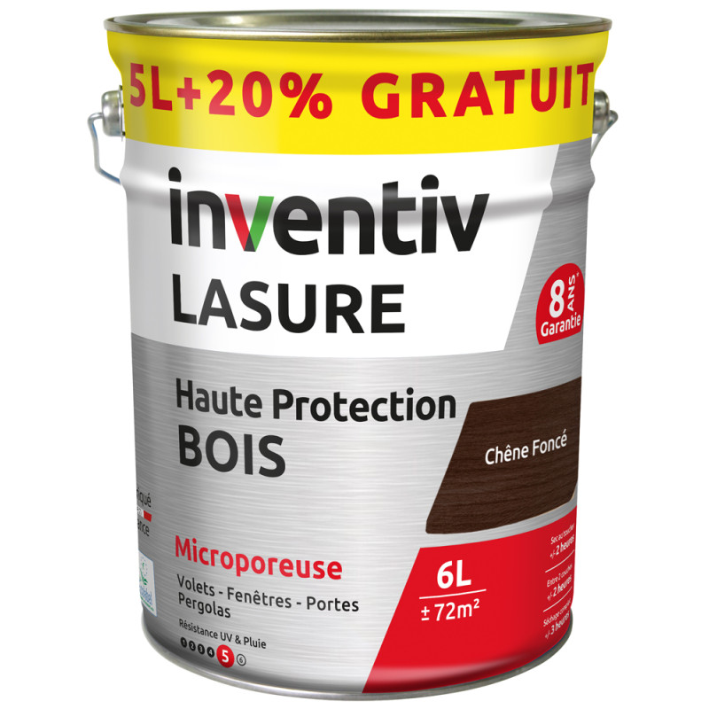 Lasure pour bois Haute Protection chêne foncé 5 L   1 L gratuit INVENTIV