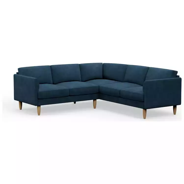 Hutch Plus Velvet Curve Arm 5 Seater Corner Sofa - Ink Blue