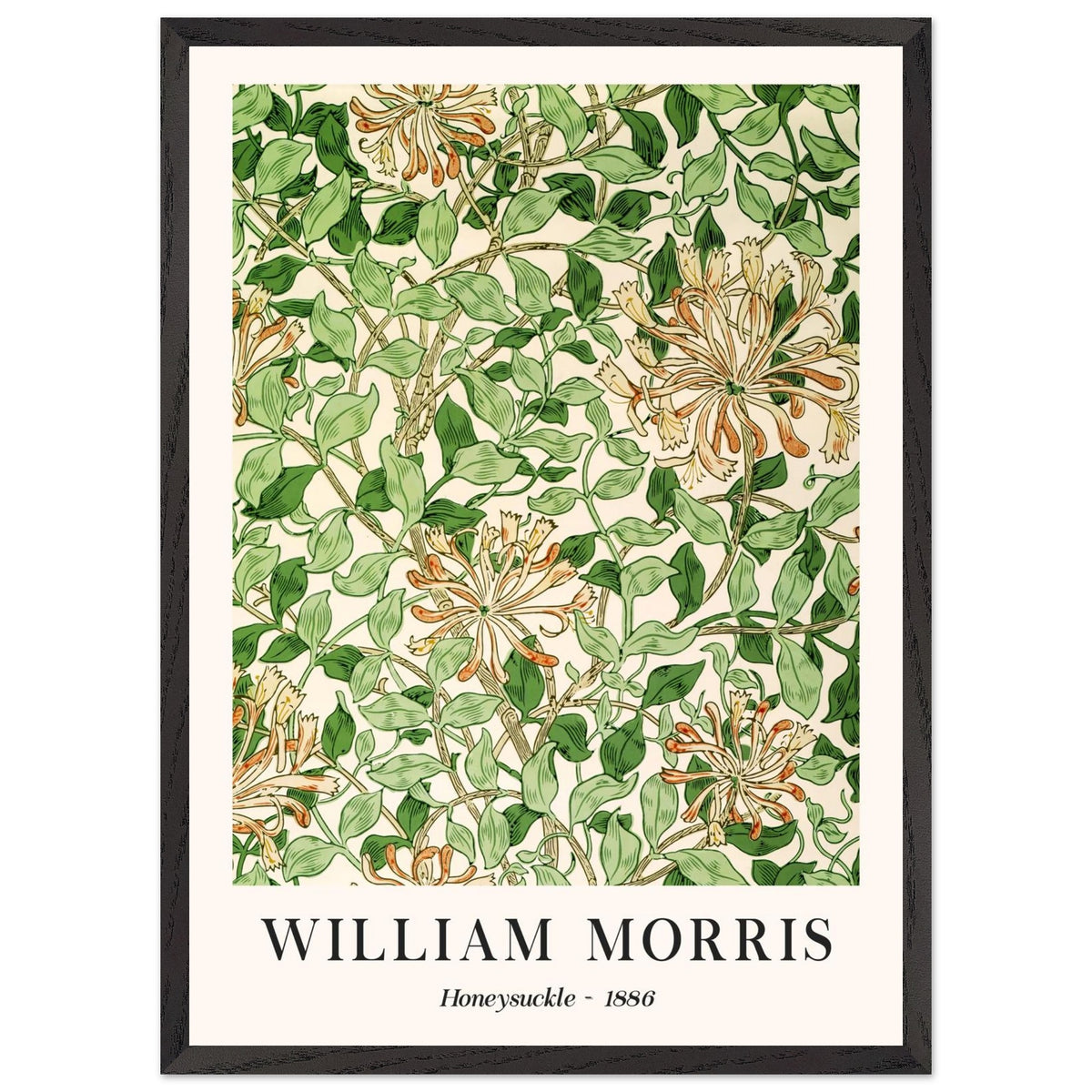 Artfulprints Poster met Lijst William Morris - Honeysuckle 1886  - 50x70 cm - Groen