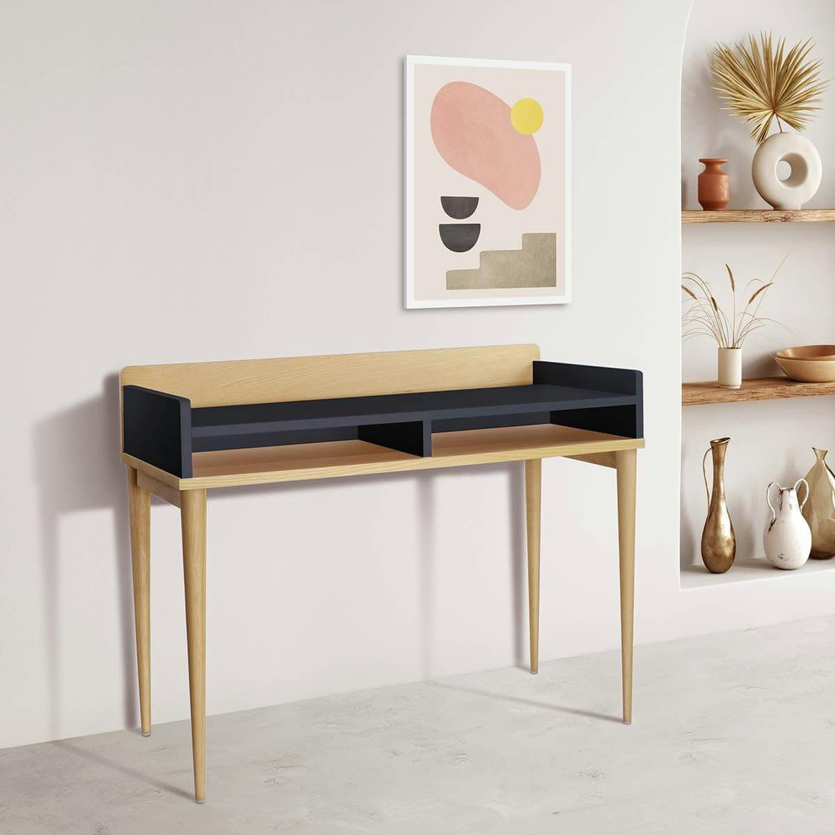 ROCK - Bureau compact en bois - chene naturel gris anthracite