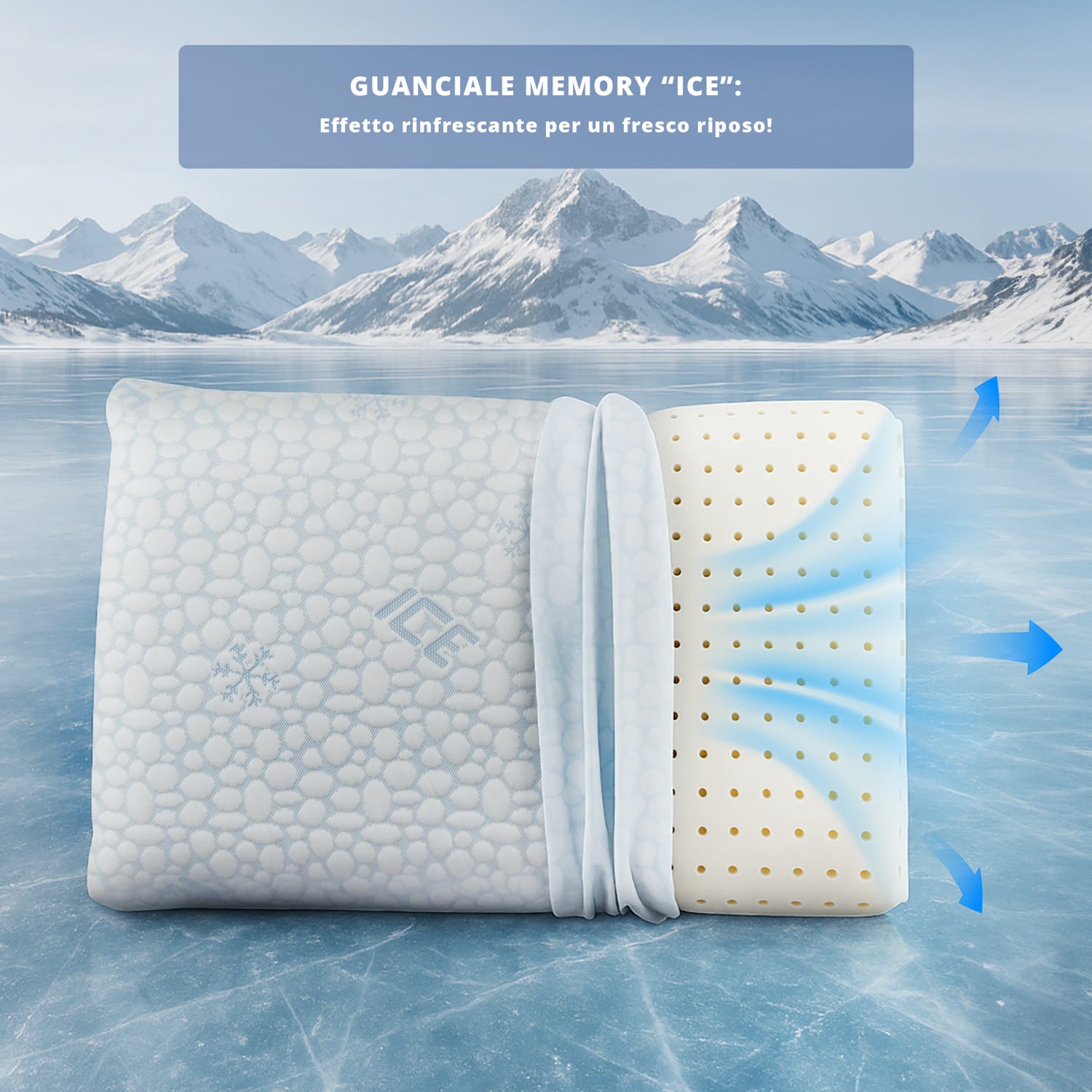 Cuscino guanciale memory Ice effetto rinfrescante
