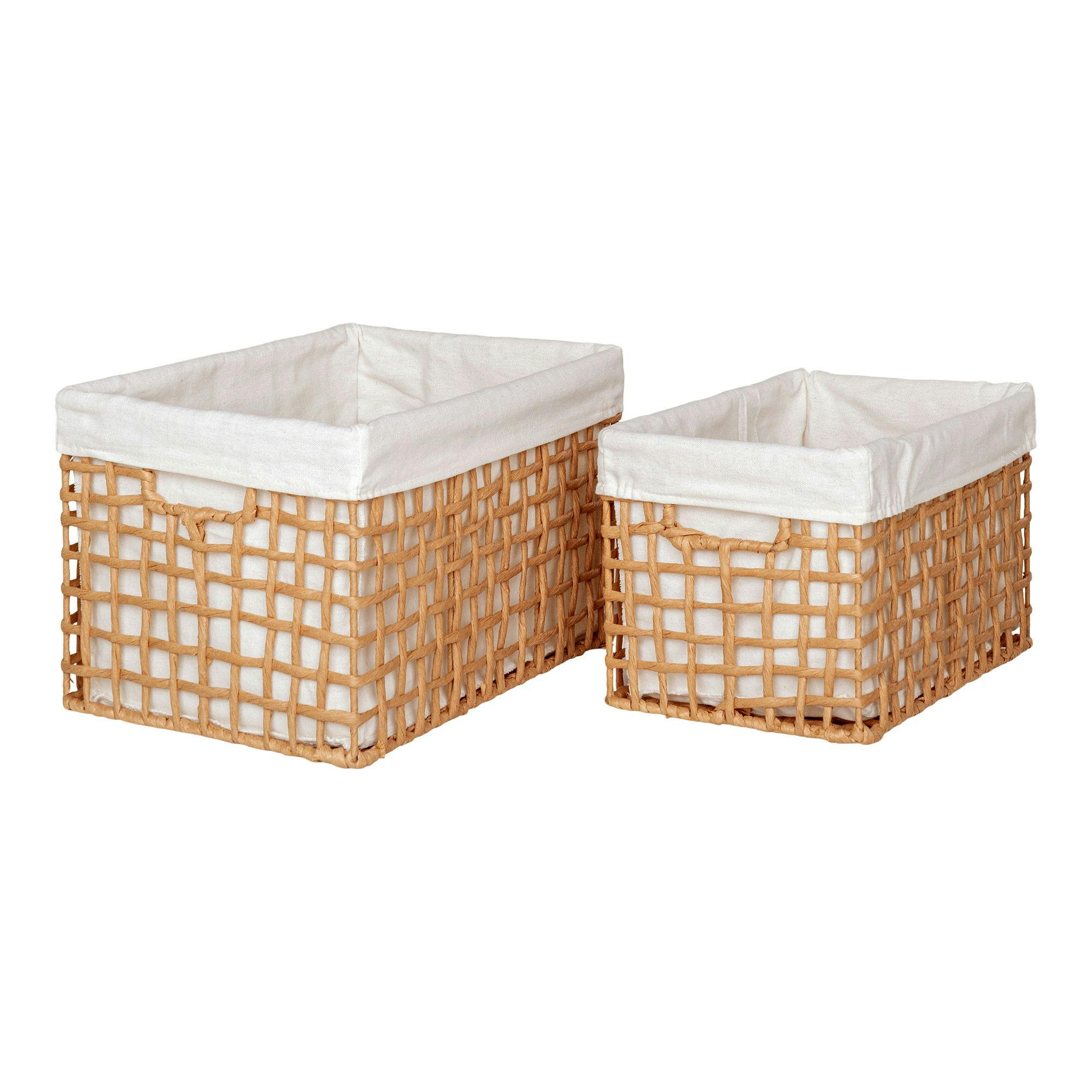 Panier de rangement avec poignées et doublure tissu (lot de 2)