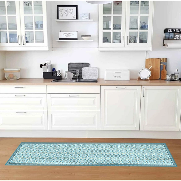 Vinyl Teppich »Lisha«, BxL:255 cm x 65 cm, tuerkis|gelb