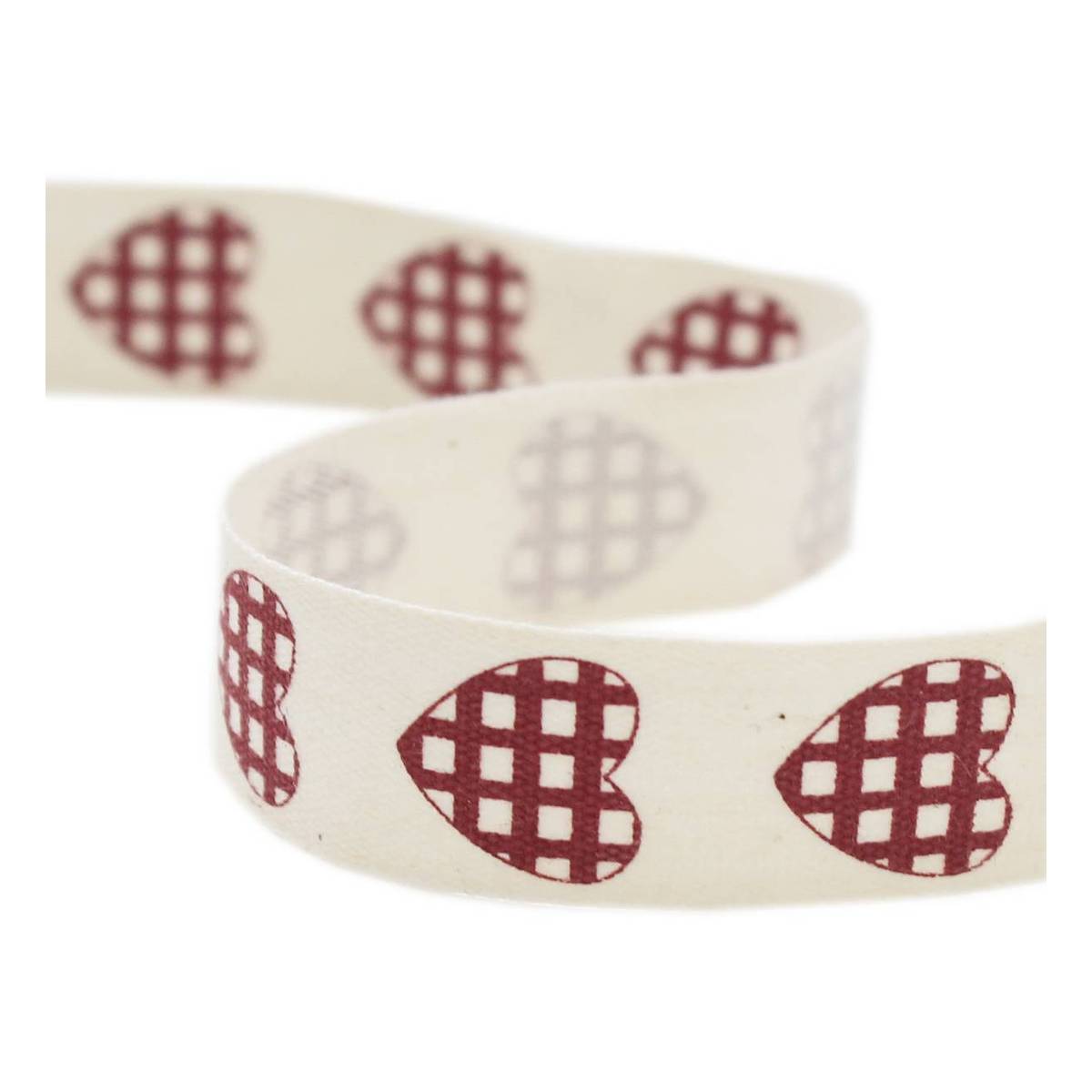 Check Heart Natural Ribbon 15mm x 5m