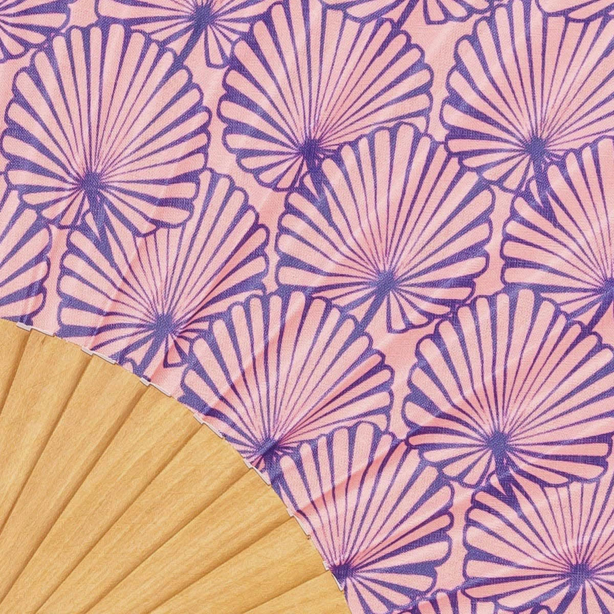 TROPICAL - Éventail en bois de merisier et coton imprimé graphique rose