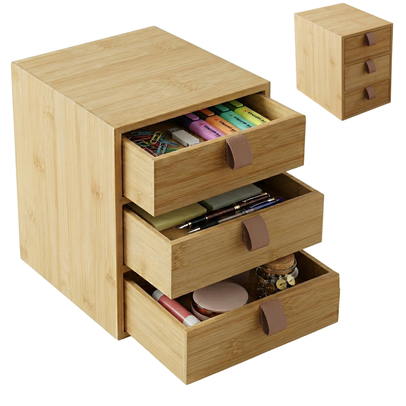 Organizer bambusowy z 3 szufladkami NILA, 21 cm