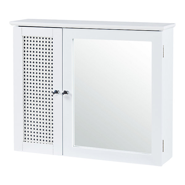 Armoire murale de salle de bain Karlsoey avec miroir MDF PVC effet rotin 50 x 60 x 15 cm blanc en.casa