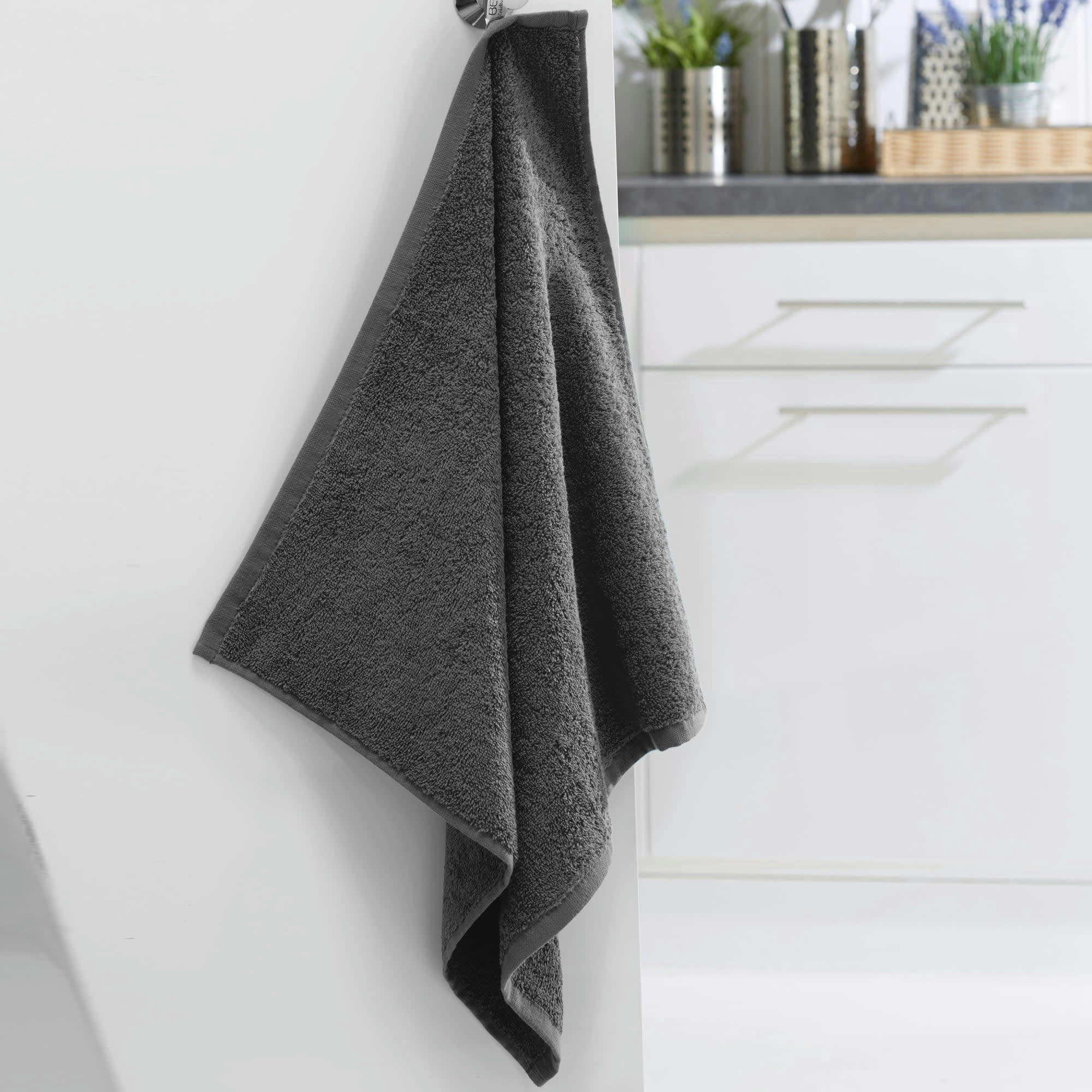 PRATIK - Lot de 2 essuie-mains 50x50 gris foncé en coton
