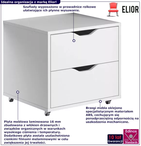 Biały kontenerek pod biurko z 2 szufladami - Tireon