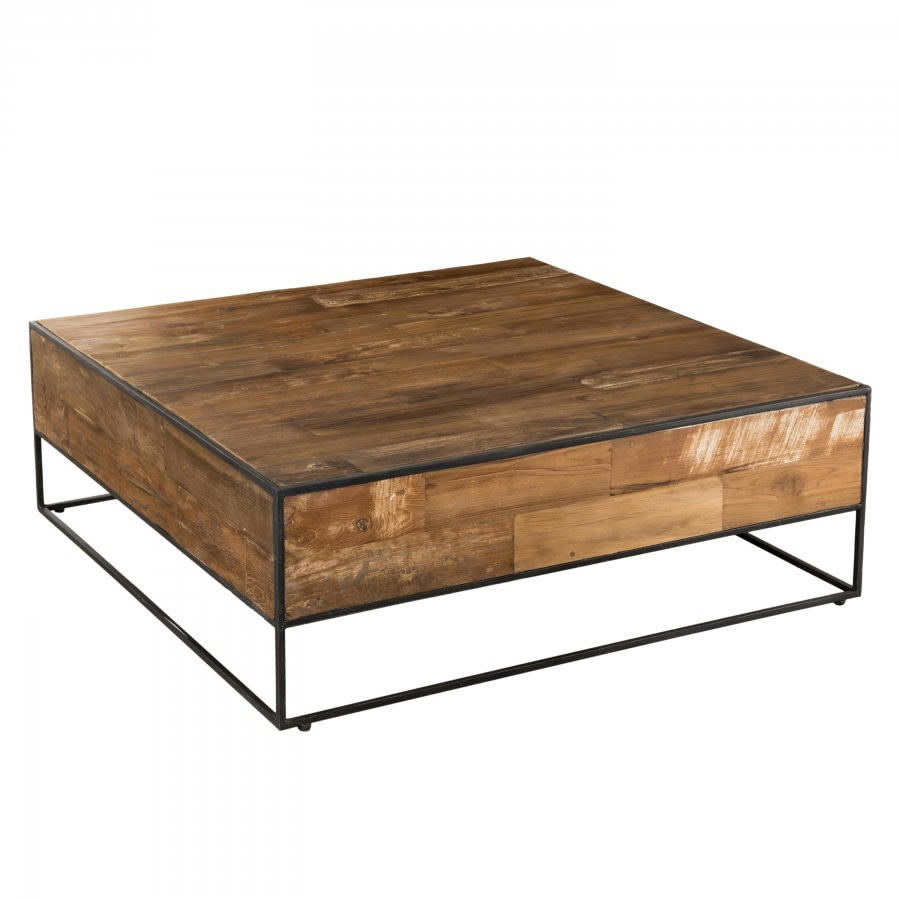 ALIDA - Table basse carrée en teck recyclé et métal L100