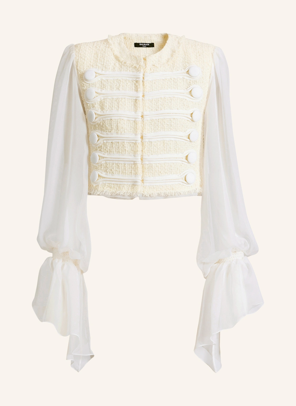 BALMAIN Spencer mit Knebelverschlüssen aus Tweed und Musselin