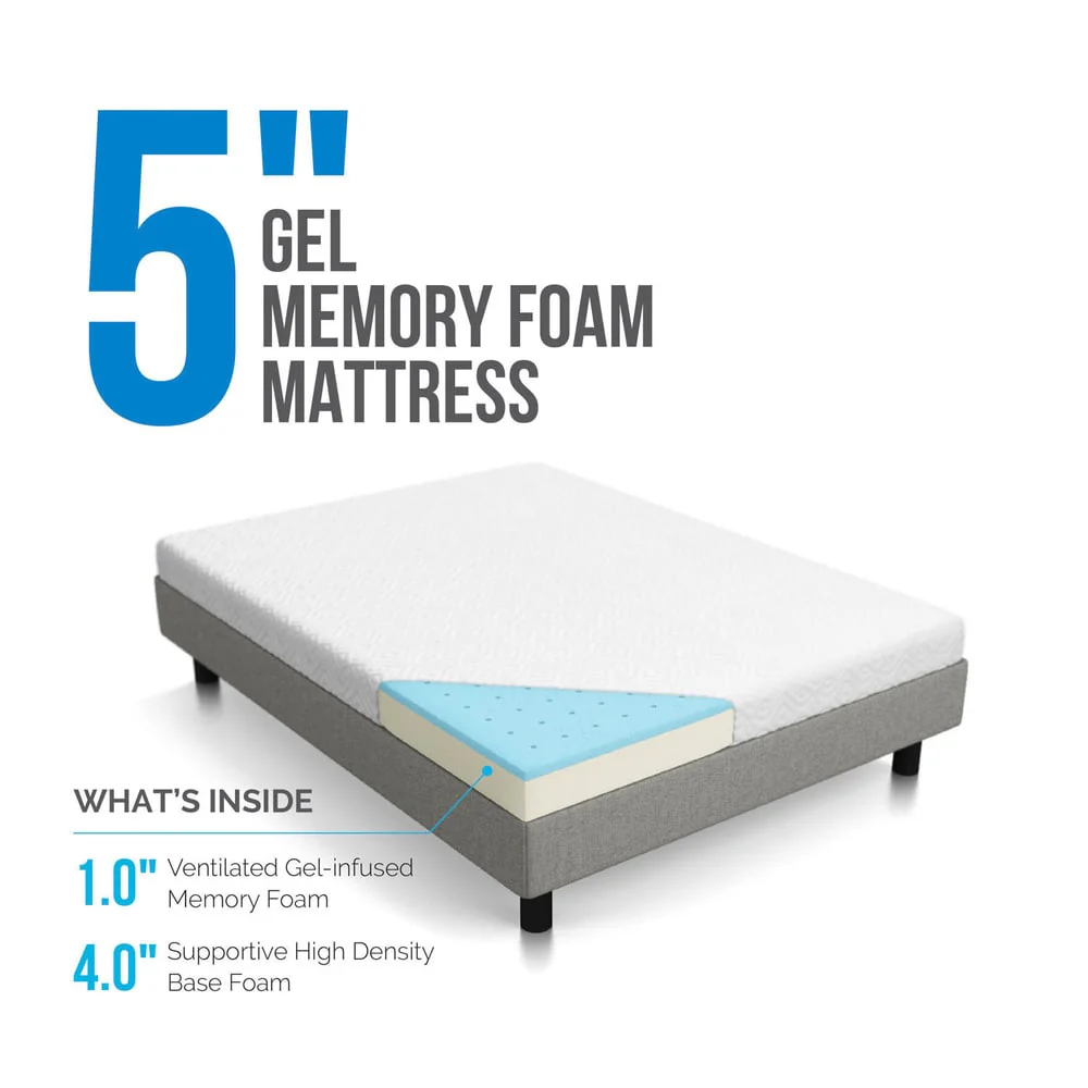 Lucid 5-inch Gel Memory Foam Mattress with Waterproof Protector
