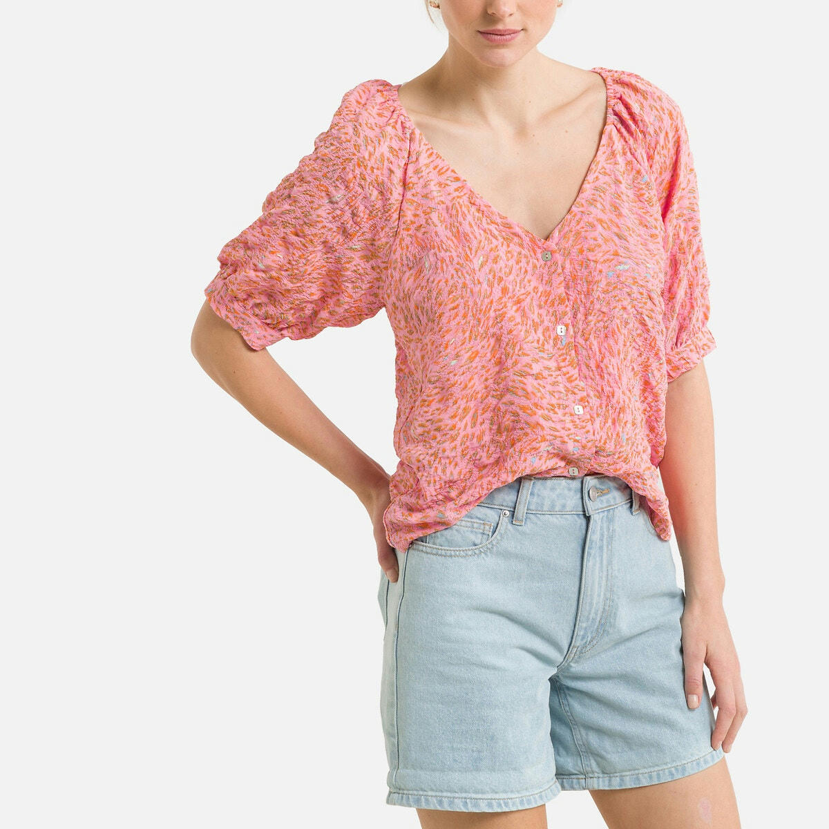 Blouse manches courtes, imprimé léopard