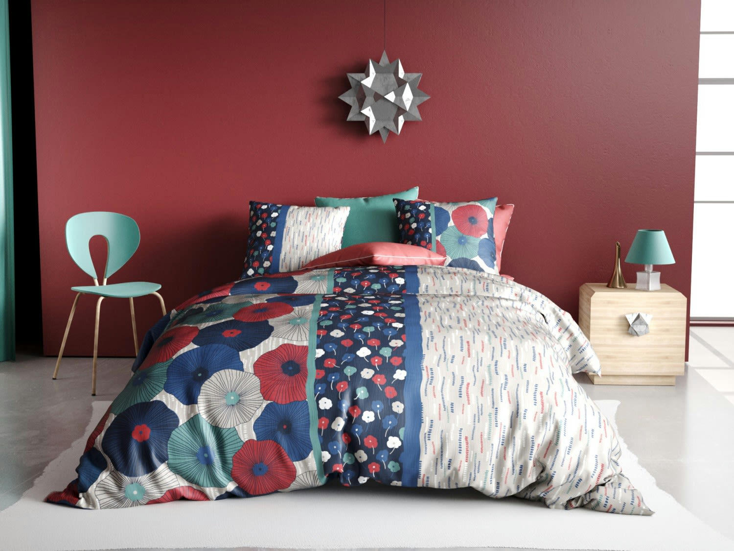 AGUEDA - Parure housse de couette coton bleu 140x200 cm