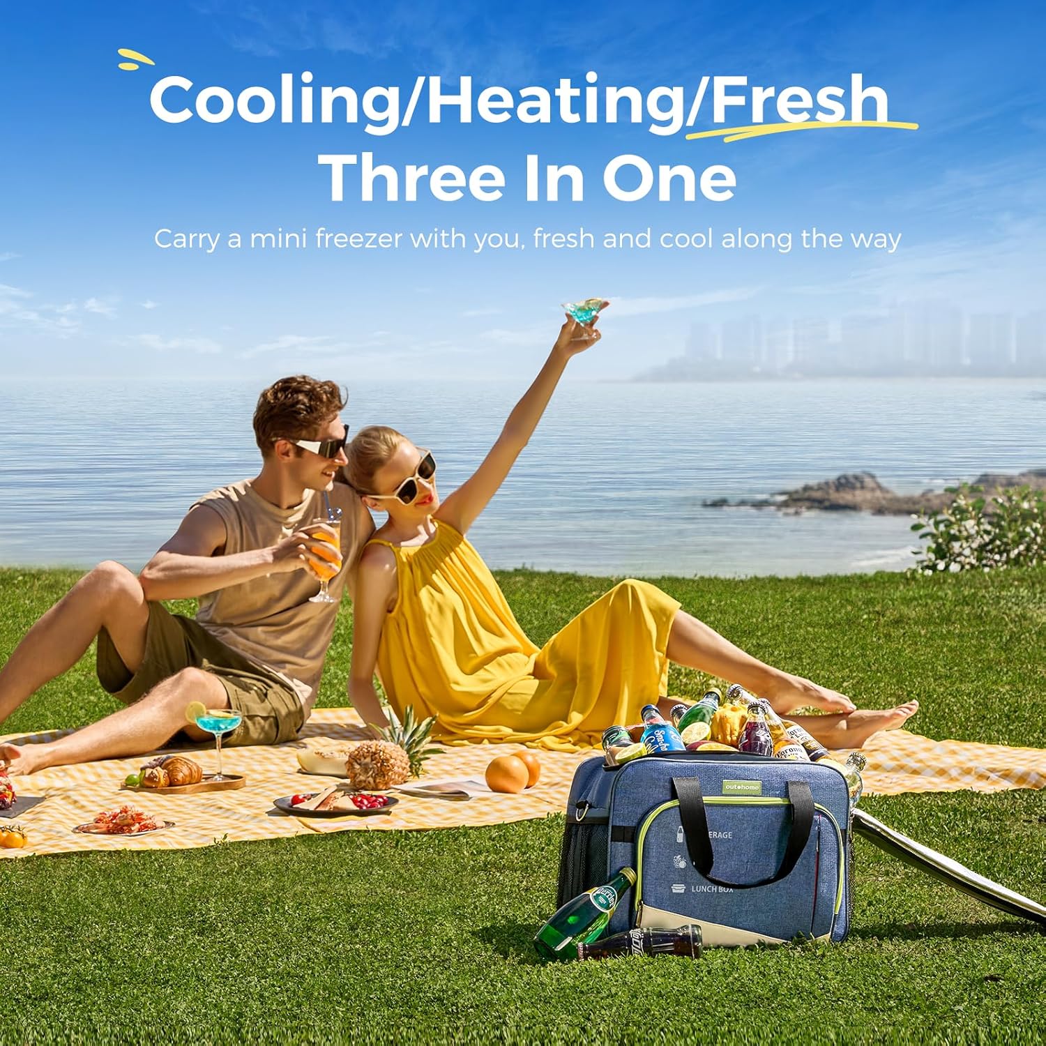 Electric Portable Cooler Plug in 12V Car Cooler Bag, Warmer Bag for Vehicle, DC Power Cord,25L Insulated Lunch Bag for Family Outings, Grocery,Camping,Truck Drivers,All Season ﻿