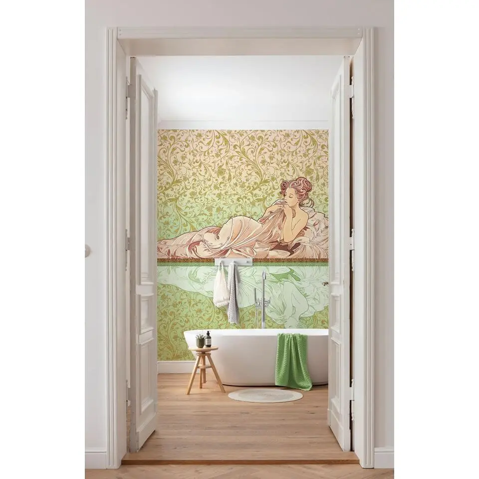 Sanders & Sanders fotobehang art nouveau motief groen en oudroze - 200 x 280 cm